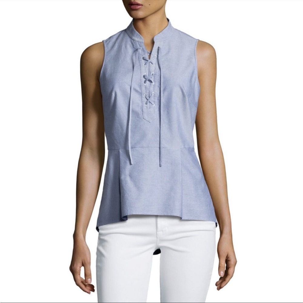 Veronica Beard Lace-Up Sleeveless Oxford top sz 6